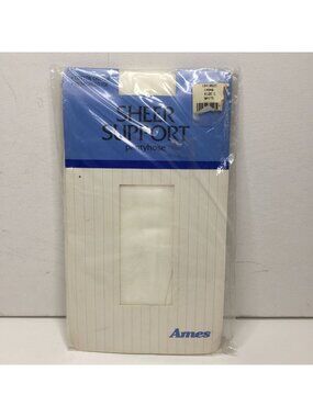 Sheer Support White Pantyhose Size C With Cotton Crotch & Reinforced Toe By Ames